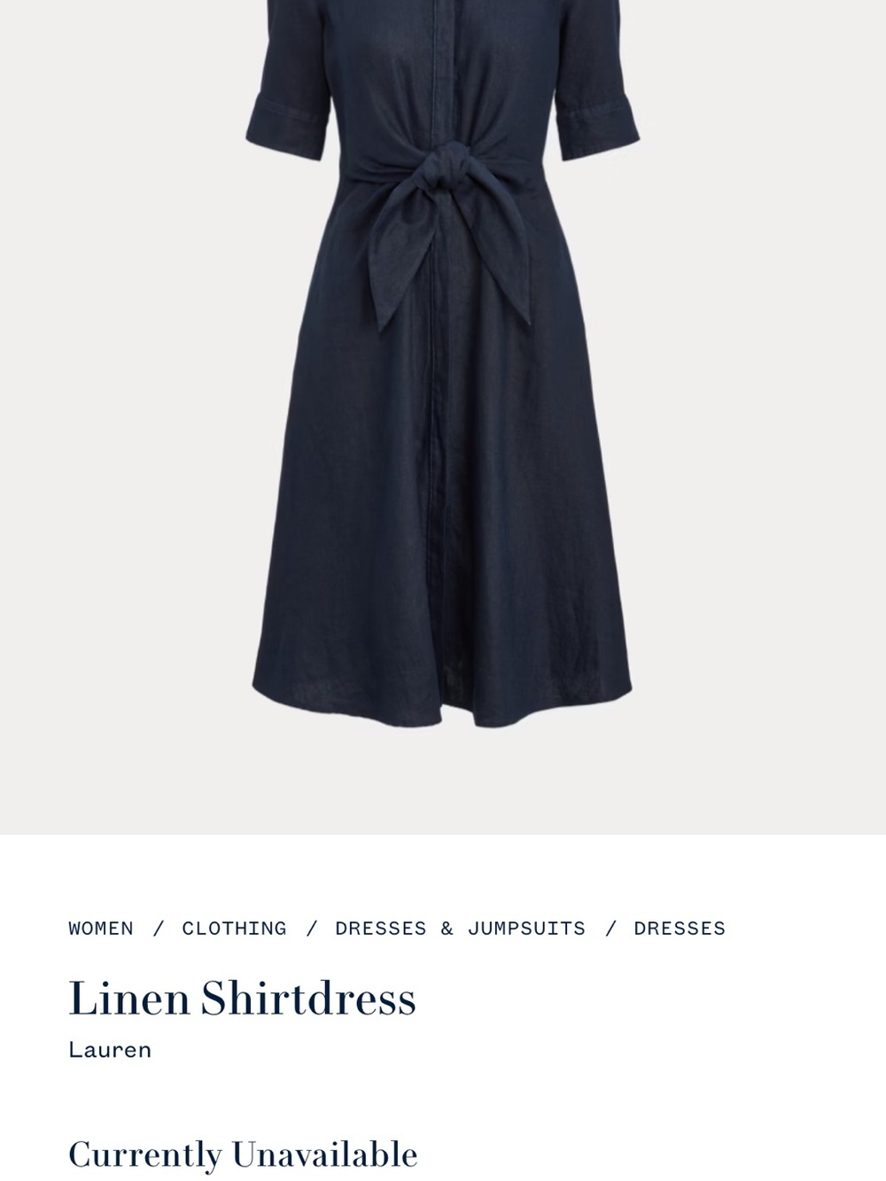 Ralph Lauren Navy Tie-Front Linen Shirtdress